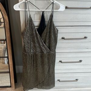 Express Metallic gold/silver Mini Dress with Spaghetti Straps